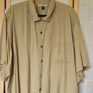 Tommy Bahama 100% Silk Tan Button-Up Shirt